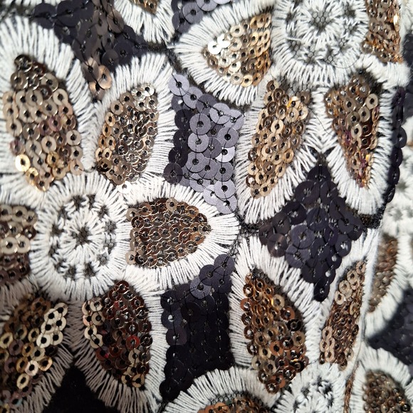 Renn 3x sequin fit and flare black gold floral party plus size dress cocktail - Picture 2 of 8